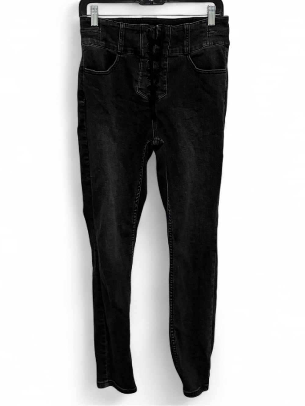 We The Free Curvy Lovers Knot Super High-Rise Skinny Black Lace Up Jeans